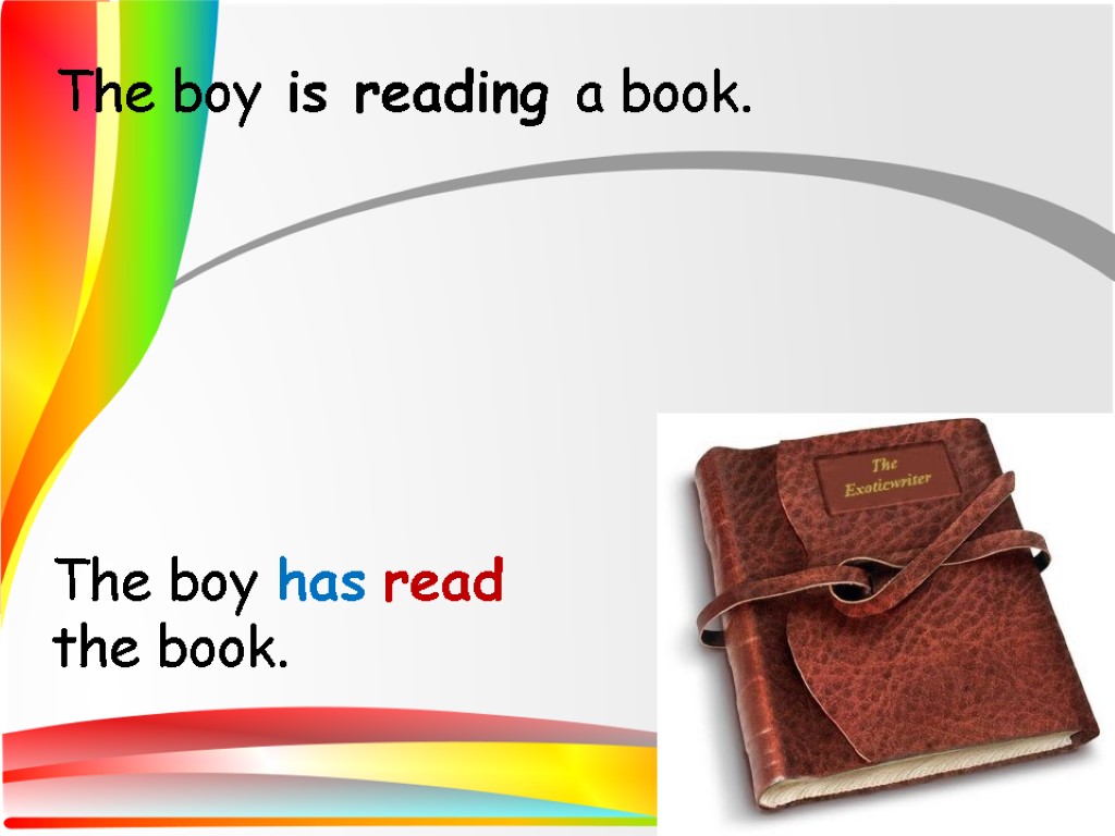 The boy is reading a book. The boy has read the book.